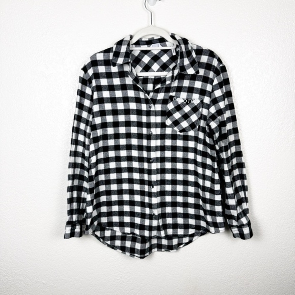 Peloton Black White Flannel Soft Shirt 100% Cotton Rare Size Medium